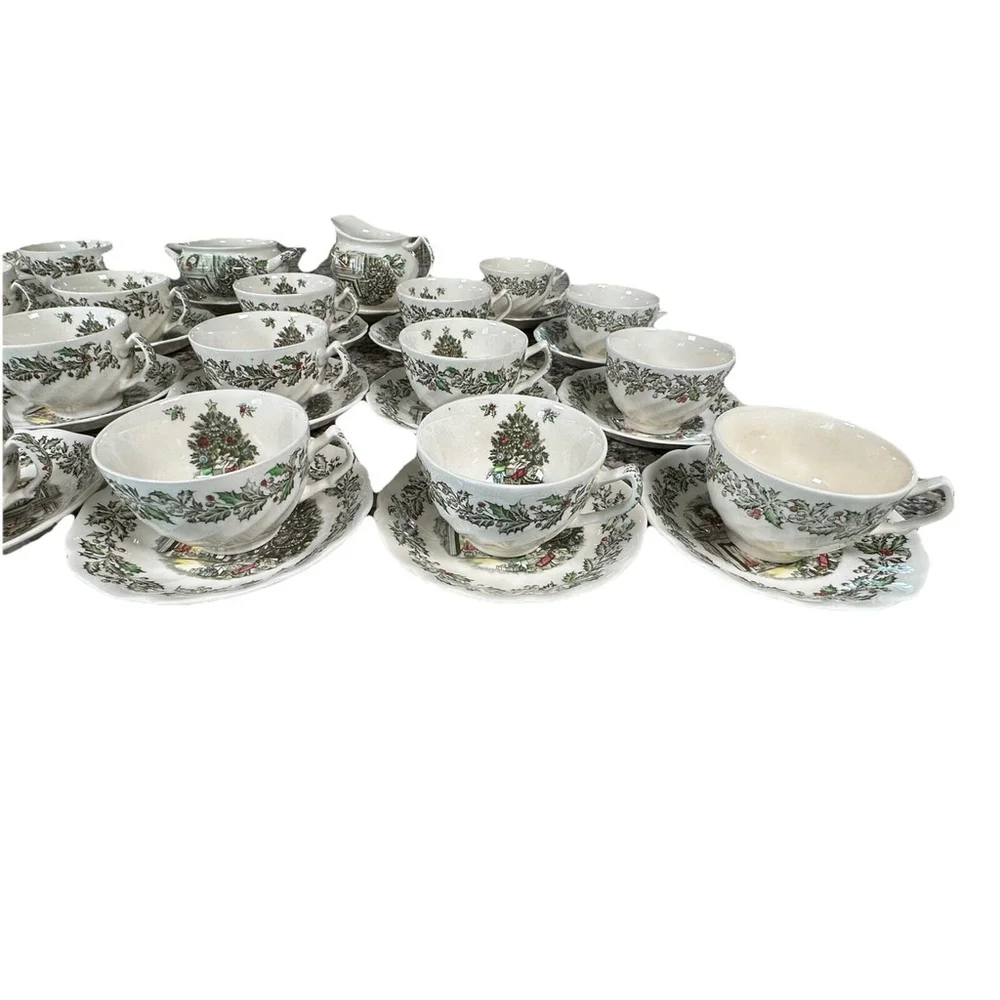 VTG Johnson Brothers England Merry Christmas Tea Cups & Saucers Etc. Set Of 20